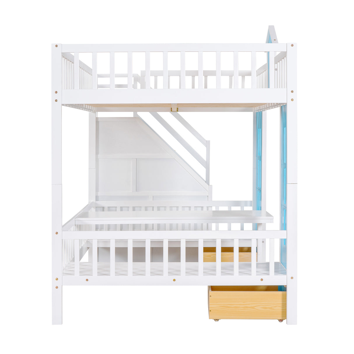 Full-Over-Full Bunk Bed with Changeable Table , Bunk Bed Turn into Upper Bed and Down Desk - Blue - Home Elegance USA