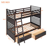 Twin over Twin Wood Bunk Bed with Two Drawers - Espresso· - Home Elegance USA