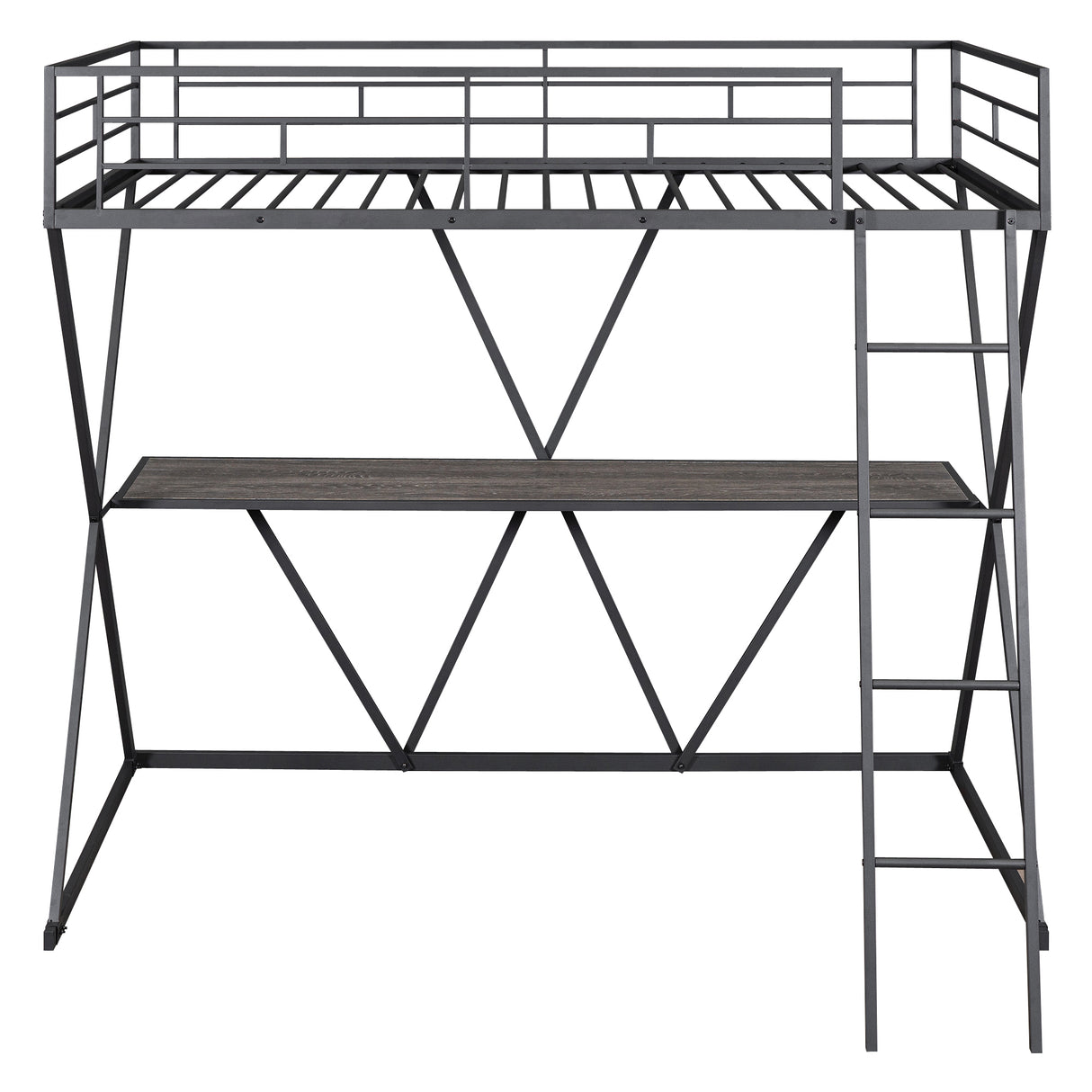 Twin Size Loft Bed with Desk, Ladder and Full-Length Guardrails, X-Shaped Frame, Black(Old SKU:SM000223AAB) - Home Elegance USA