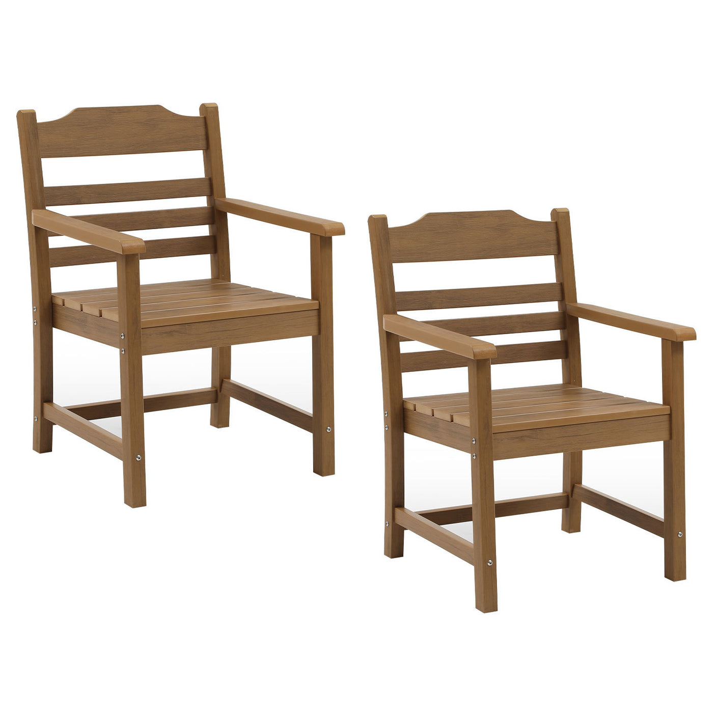 Patio Dining Chair with Armset Set of 2,  HIPS Materialwith Imitation Wood Grain Wexture, Teak