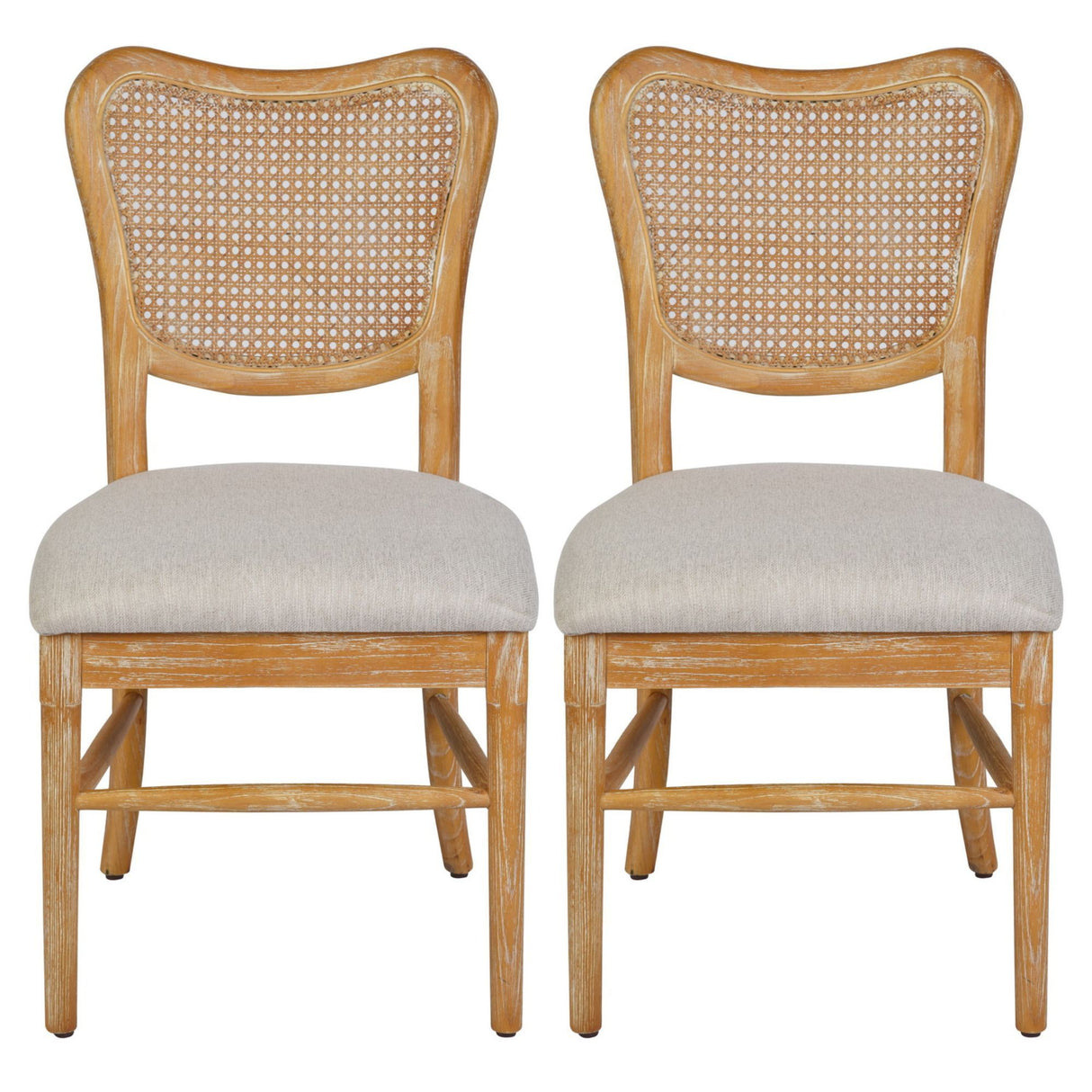 Farmhouse Dining Room Accent Chairs French Distressed Bedroom Chairs with Round Rattan Back Elegant Kitchen Chairs Side Chair, Set of 2 , Rattan Back in Wood Color - Home Elegance USA