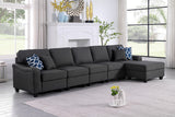 Leo Dark Gray Linen 6 Seater Sofa and Ottoman Home Elegance USA