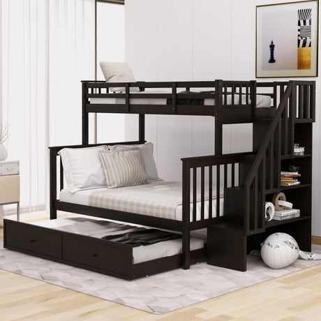 Stairway Twin-Over-Full Bunk Bed with Twin size Trundle, Storage and Guard Rail for Bedroom, Dorm, for  Adults, Espresso (OLD SKU :LP000119AAP) - Home Elegance USA