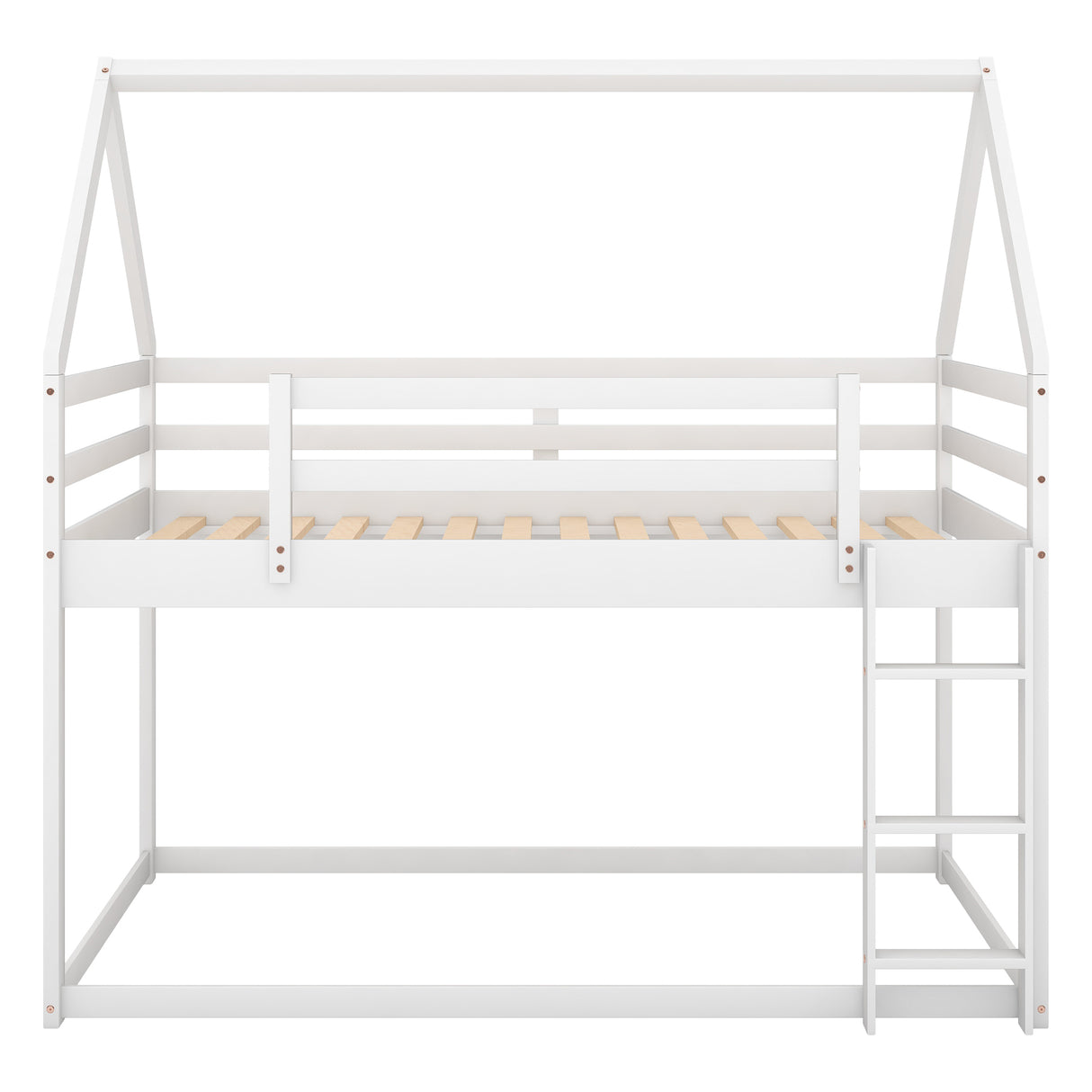 Twin over Twin Low Bunk Bed, House Bed with Ladder , White(OLD SKU:WF197808AAK) - Home Elegance USA