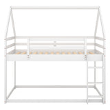 Twin over Twin Low Bunk Bed, House Bed with Ladder , White(OLD SKU:WF197808AAK) - Home Elegance USA