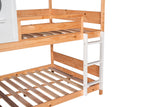 Full over Full Size House Bunk Bed with Window and Little Shelf,Full-Length Guardrail,Natural - Home Elegance USA