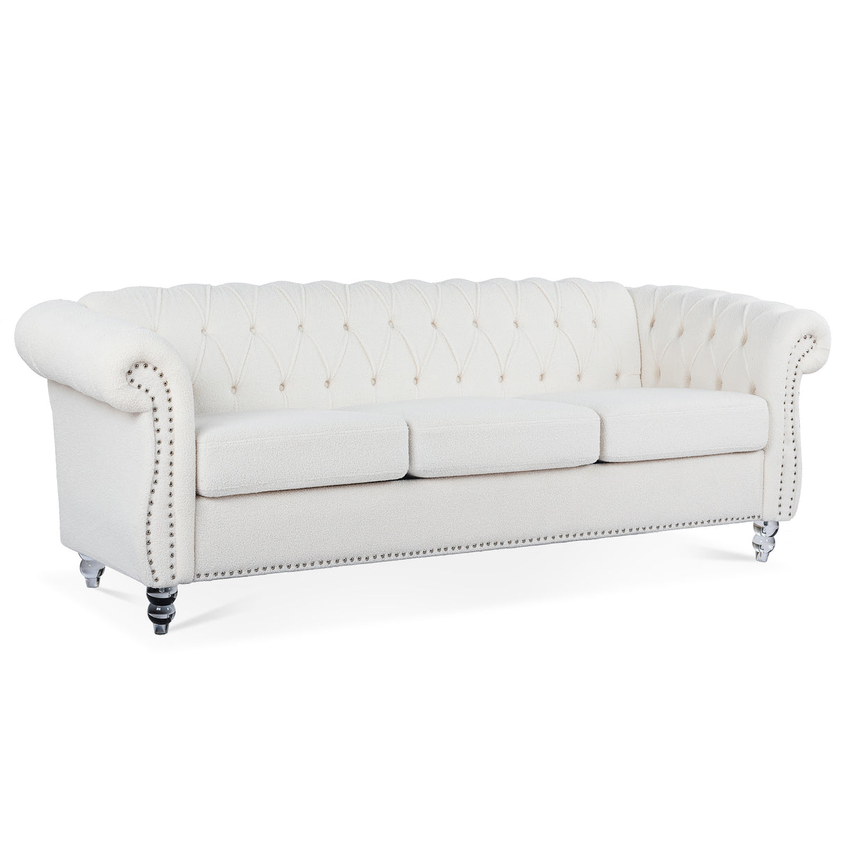 84.65" Rolled Arm Chesterfield 3 Seater Sofa - W68058494 - image - 4