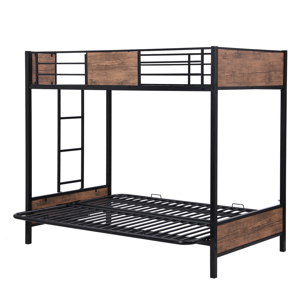 Twin-Over-Futon Bunk Bed, Metal Futon Bunk Bed Frame with Guardrails and Ladder(Black)(OLD SKU:LP000096AAB) - Home Elegance USA