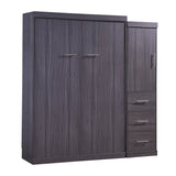 Full Size Murphy Bed with Wardrobe and Drawers, Storage Bed, can be Folded into a Cabinet, Gray - Home Elegance USA