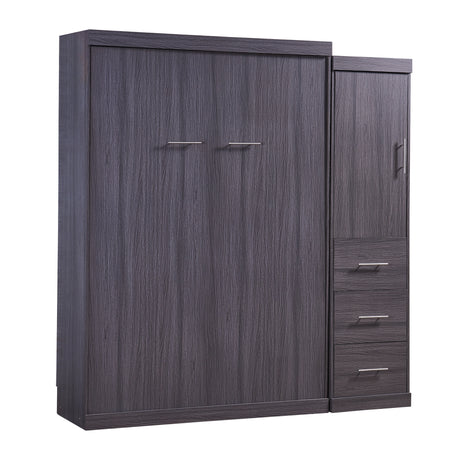 Full Size Murphy Bed with Wardrobe and Drawers, Storage Bed, can be Folded into a Cabinet, Gray - Home Elegance USA