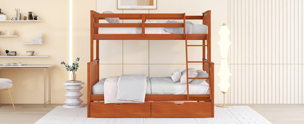 Twin-Over-Full Bunk Bed with Ladders and Two Storage Drawers (Walnut) ( old sku:LT000165AAD） - Home Elegance USA