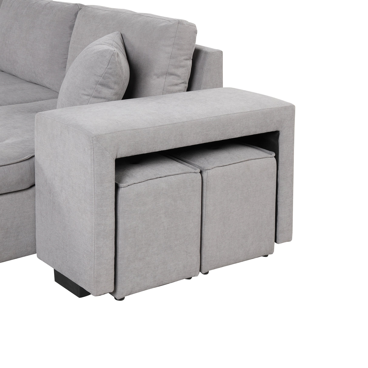 104" Pull Out Sleeper Sofa Reversible L - Shape 3 Seat Sectional Couch with Storage Chaise and 2 Stools for Living Room Furniture Set,Gray - SG000430AAE - image - 29