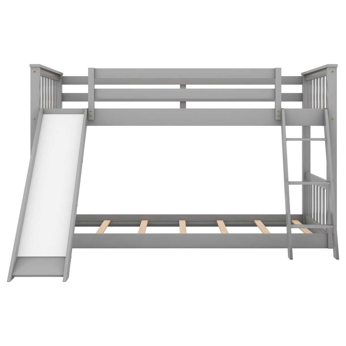 Twin over Twin Bunk Bed with Convertible Slide and Ladder, Gray - Home Elegance USA