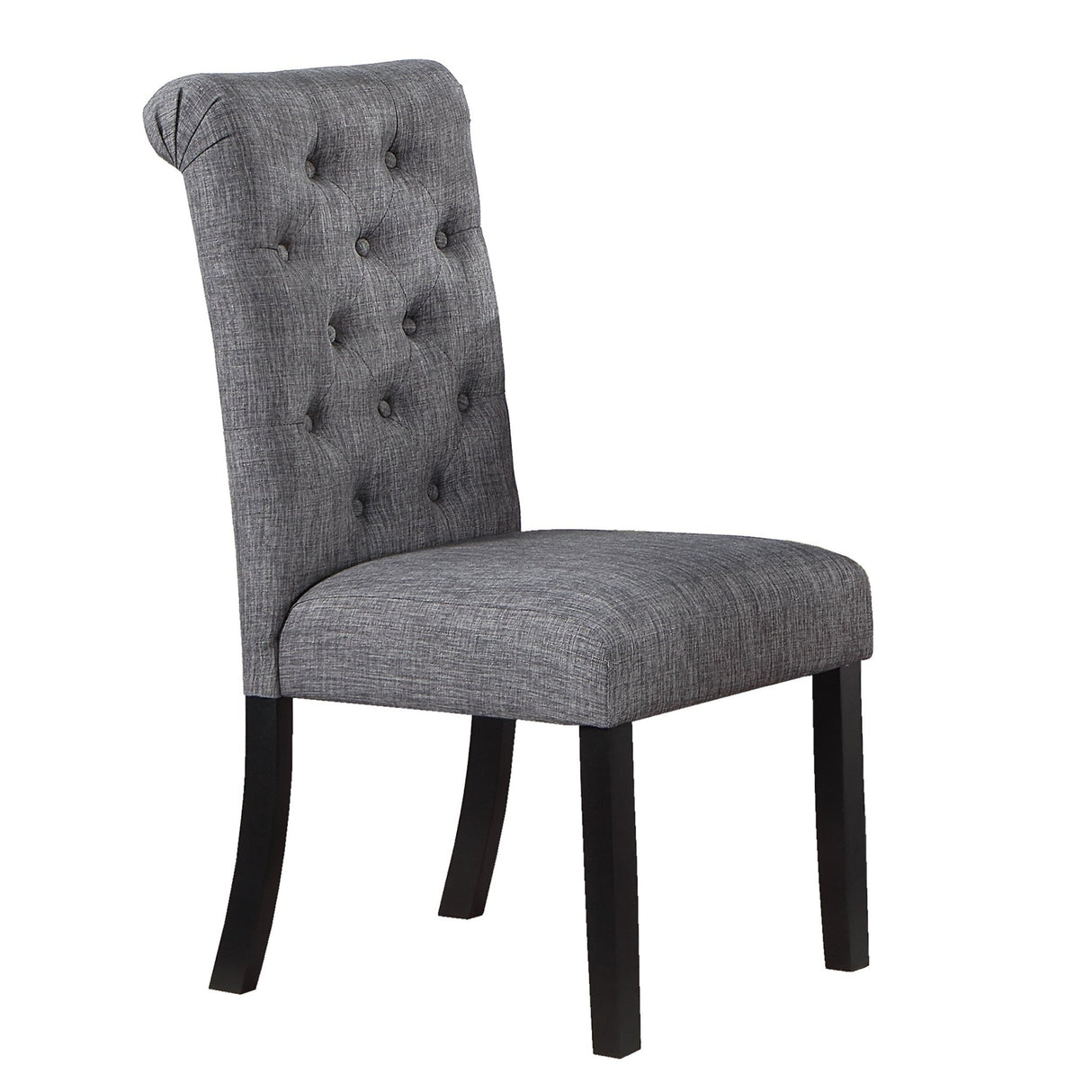 Classic Dining Room Furniture Natural Wooden Rectangle Top Dining Table 6x Side Chairs Charcoal Fabric Tufted Toll Back Top Back Chair Nail heads Trim and Storage Shelve 7pc Dining Set - Home Elegance USA