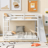 Full over Full Bunk Bed with Ladder, Slide and Shelves, White - Home Elegance USA