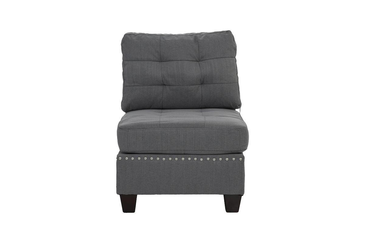 Living Room Furniture Tufted Armless Chair Grey Linen Like Fabric 1pc Armless Chair Cushion Nail heads Wooden Legs - Home Elegance USA