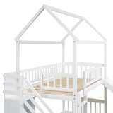 Twin Over Twin Bunk Bed with Drawers and Slide, House Bed with Slide,White(OLD SKU :LT000215AAK) - Home Elegance USA