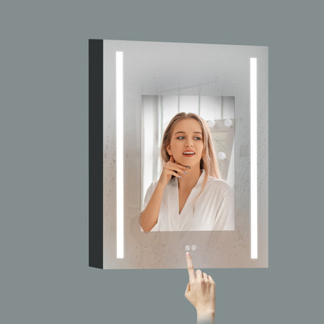 60x30 Inch LED Bathroom Medicine Cabinet Surface Mount Double Door Lighted Medicine Cabinet, Medicine Cabinets for Bathroom with Mirror Defogging, Dimmer Black - W995S00044 - image - 20