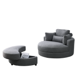 [Video] Welike Swivel Accent Barrel Modern Dark Grey Sofa Lounge Club Big Round Chair with Storage Ottoman Linen Fabric for Living Room Hotel with Pillows Home Elegance USA