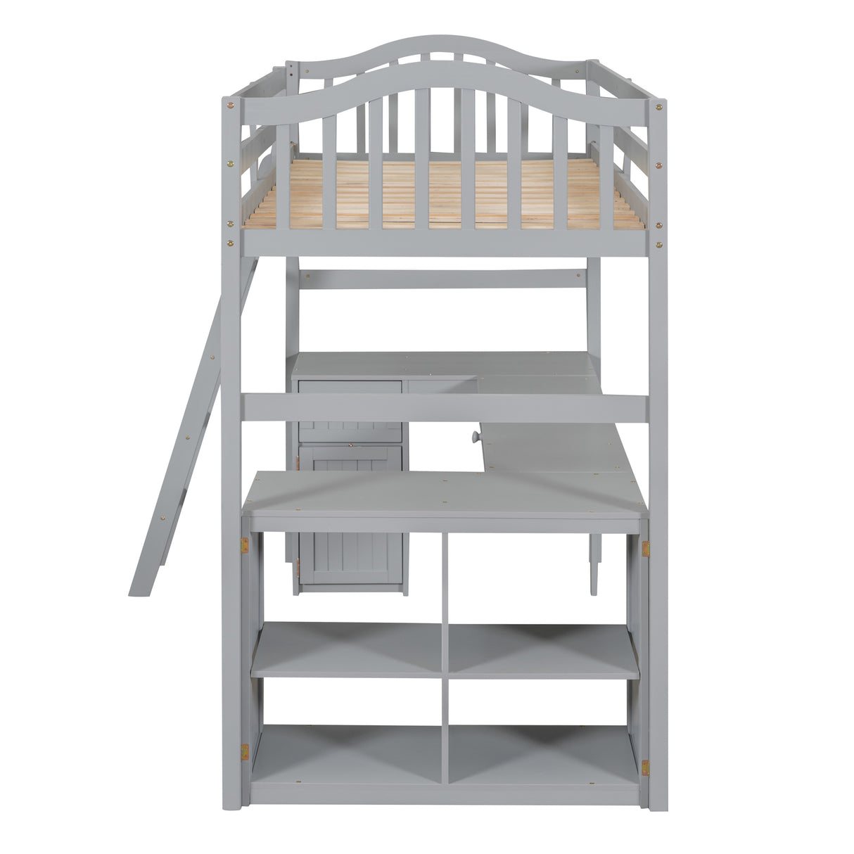 Twin size Loft Bed with Drawers, Cabinet, Shelves and Desk, Wooden Loft Bed with Desk - Gray(OLD SKU :LT000505AAE) - Home Elegance USA