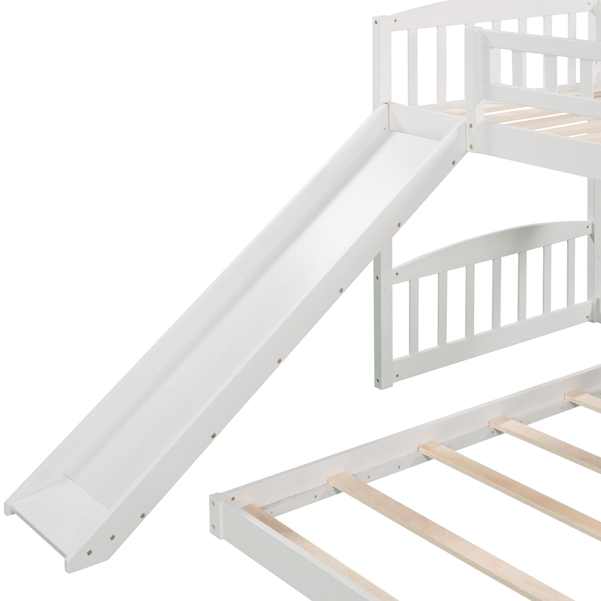 Twin Over Twin Bunk Bed with Slide and Ladder, White(OLD SKU :LP000514AAK) - Home Elegance USA