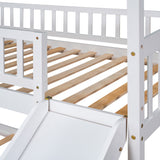 Twin Over Twin Bunk Bed with Slide, House Bed with Slide, White(OLD SKU: LT000213AAK) - Home Elegance USA