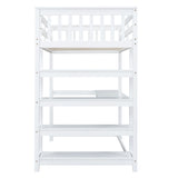 Twin Size Loft Bed with Storage Shelves and Under-bed Desk, White - Home Elegance USA