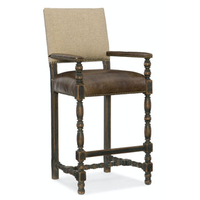 Hill Country Comfort Barstool – Rustic Wood & Upholstered Swivel Bar Stool | Hooker