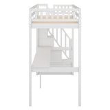 Twin Size Loft Bed with Storage Staircase and Built-in Desk, White (Old SKU:GX000903AAK) - Home Elegance USA