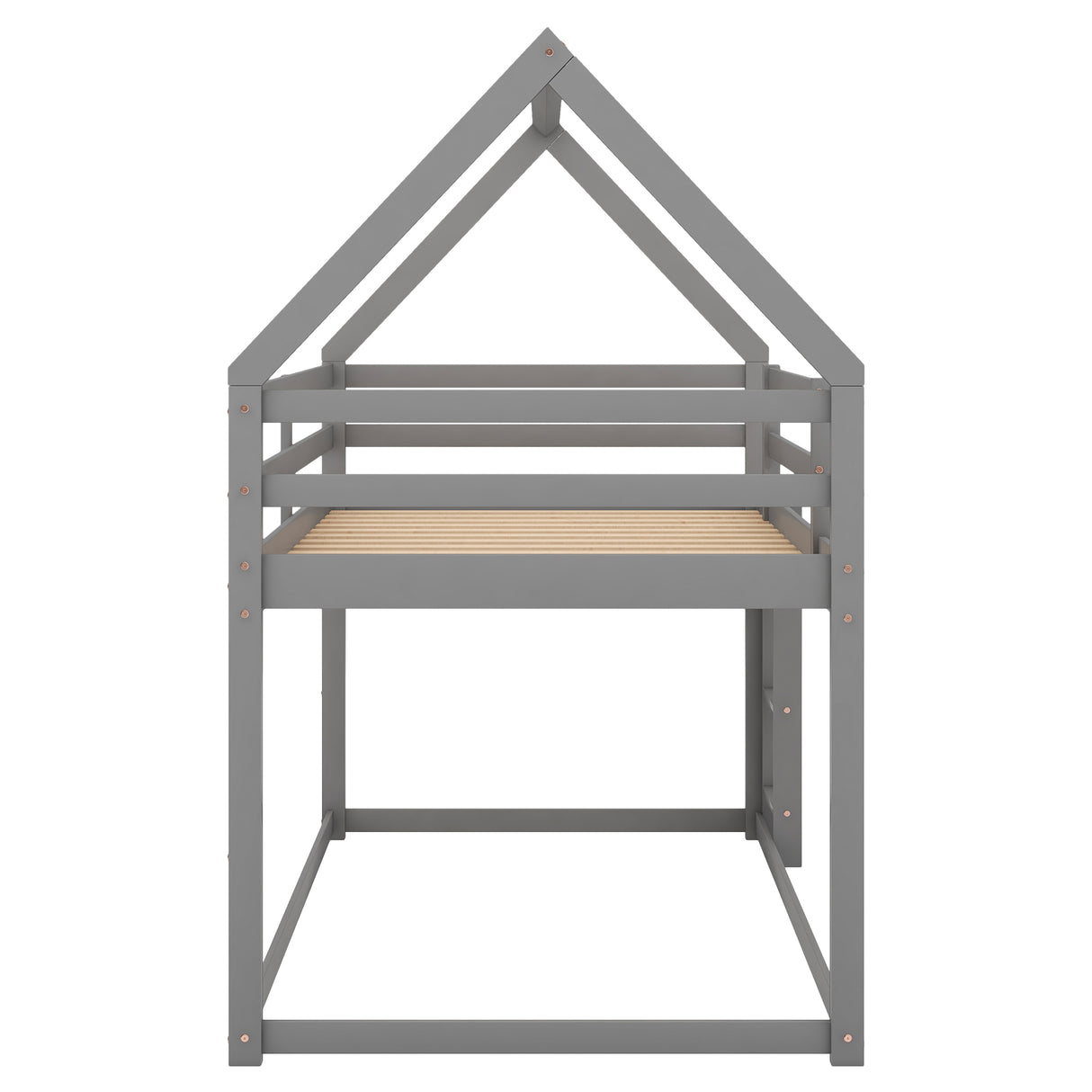 Twin over Twin Low Bunk Bed, House Bed with Ladder , Gray(OLD SKU:WF197808AAE) - Home Elegance USA