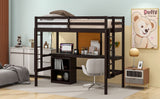 Twin size Loft Bed with Desk and Writing Board, Wooden Loft Bed with Desk & 2 Drawers Cabinet- Espresso - Home Elegance USA