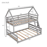 Twin over Full House Bunk Bed with Built-in Ladder,Gray - Home Elegance USA