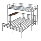 Twin Over Full Metal Bunk Bed with Desk, Ladder and Quality Slats for Bedroom, Metallic Silver（OLD SKU :LP000092AAN） - Home Elegance USA