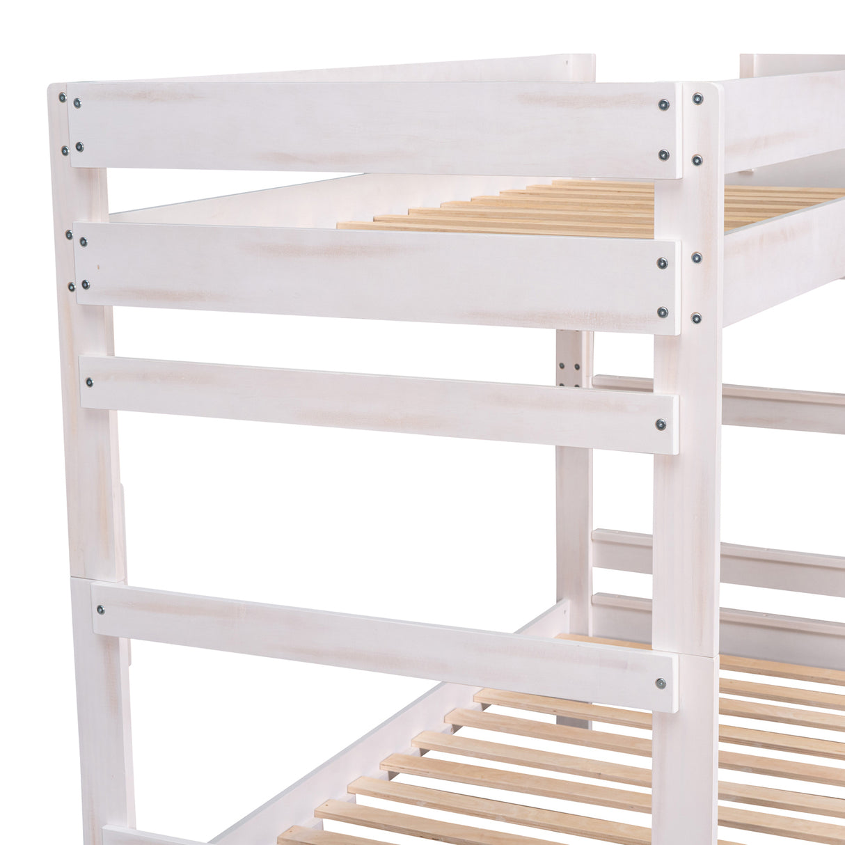 Twin over Full Wood Bunk Bed with 2 Drawers, White - Home Elegance USA