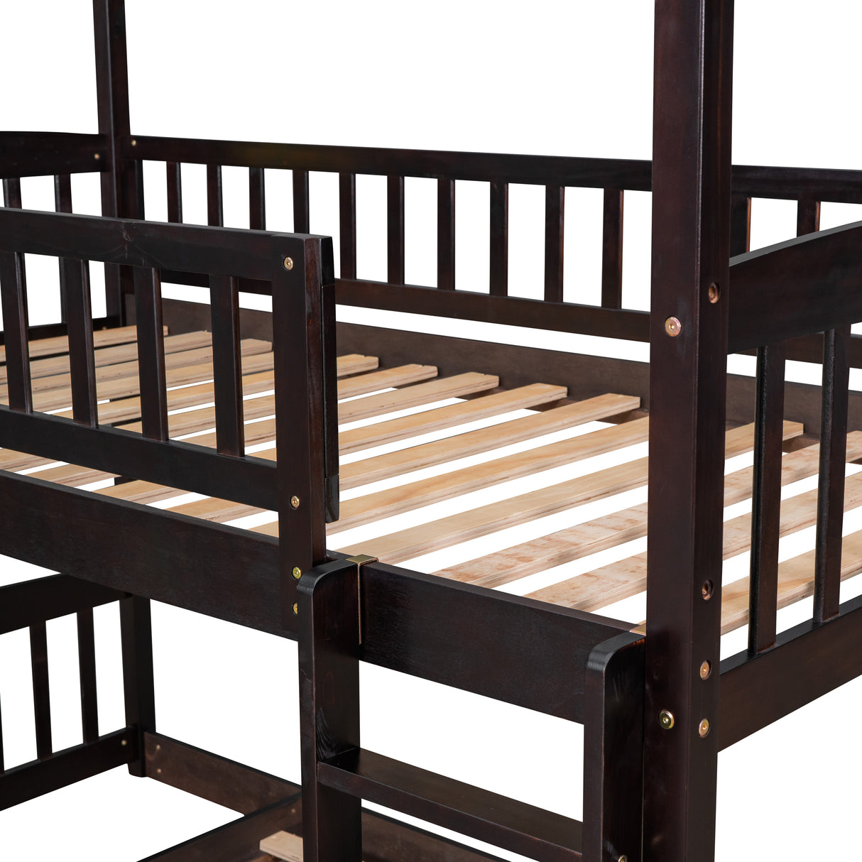 Twin Over Twin Bunk Bed with Slide, House Bed with Slide, Espresso(OLD SKU: LT000214AAP) - Home Elegance USA