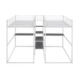 Double Twin over Twin Metal Bunk Bed with Desk, Shelves and Storage Staircase, White - Home Elegance USA