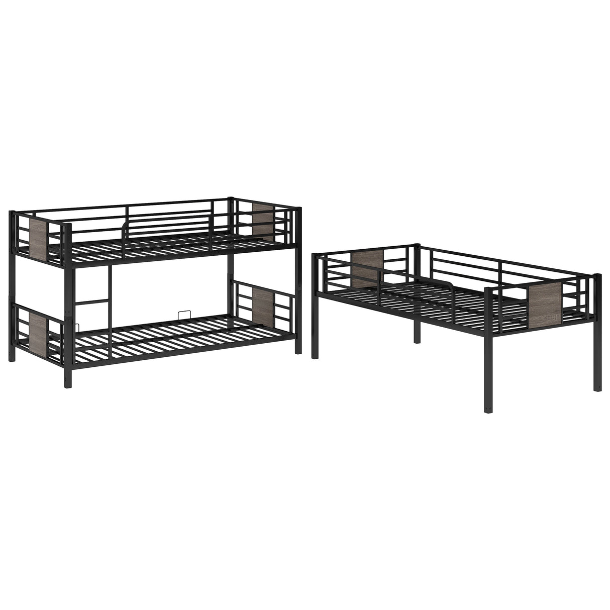 Twin Size Triple Metal Bunk Bed, with Wood Decoration Headboard and Footboard, Gray - Home Elegance USA