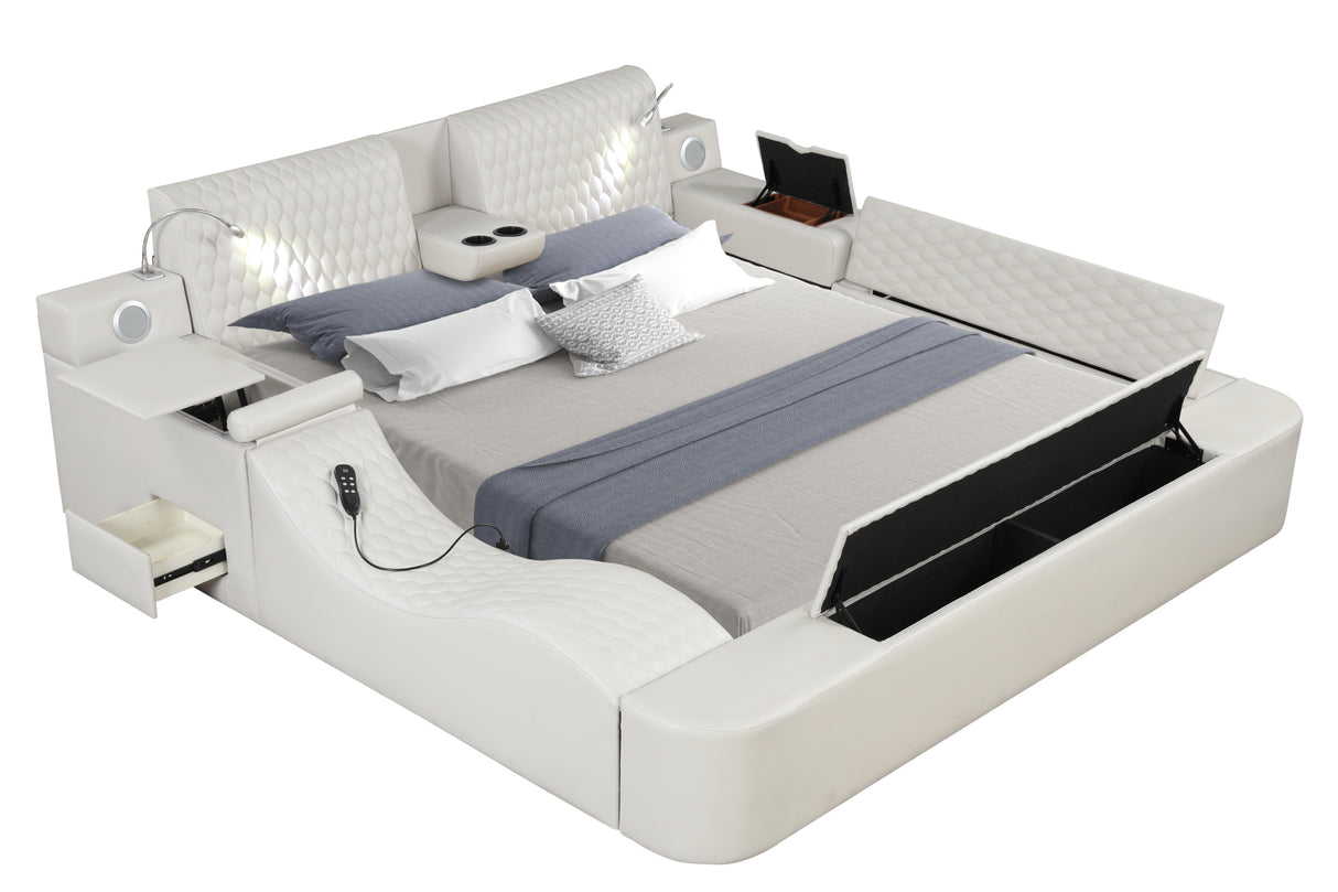 Zoya Smart Multifunctional King Size Bed Made with Wood in Ice - Home Elegance USA