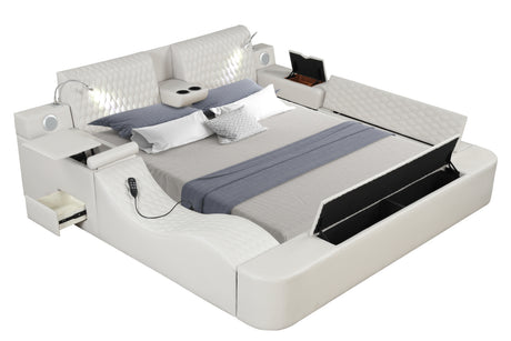 Zoya Smart Multifunctional King Size Bed Made with Wood in Ice - Home Elegance USA