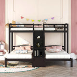 Twin over Twin & Twin Bunk Bed with Built-in Staircase and Storage Drawer,Espresso Home Elegance USA