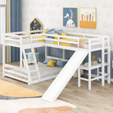 Twin over Full Bunk Bed with Twin Size Loft Bed with Desk and Slide,Full-Length Guardrail, White - Home Elegance USA