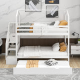 Multifunctional Twin over Twin House Bunk Bed with Staircase and Storage Space,White - Home Elegance USA