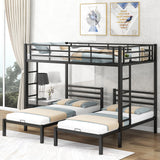 Full over Twin&Twin Size Bunk Bed with Built-in Shelf, Black - Home Elegance USA