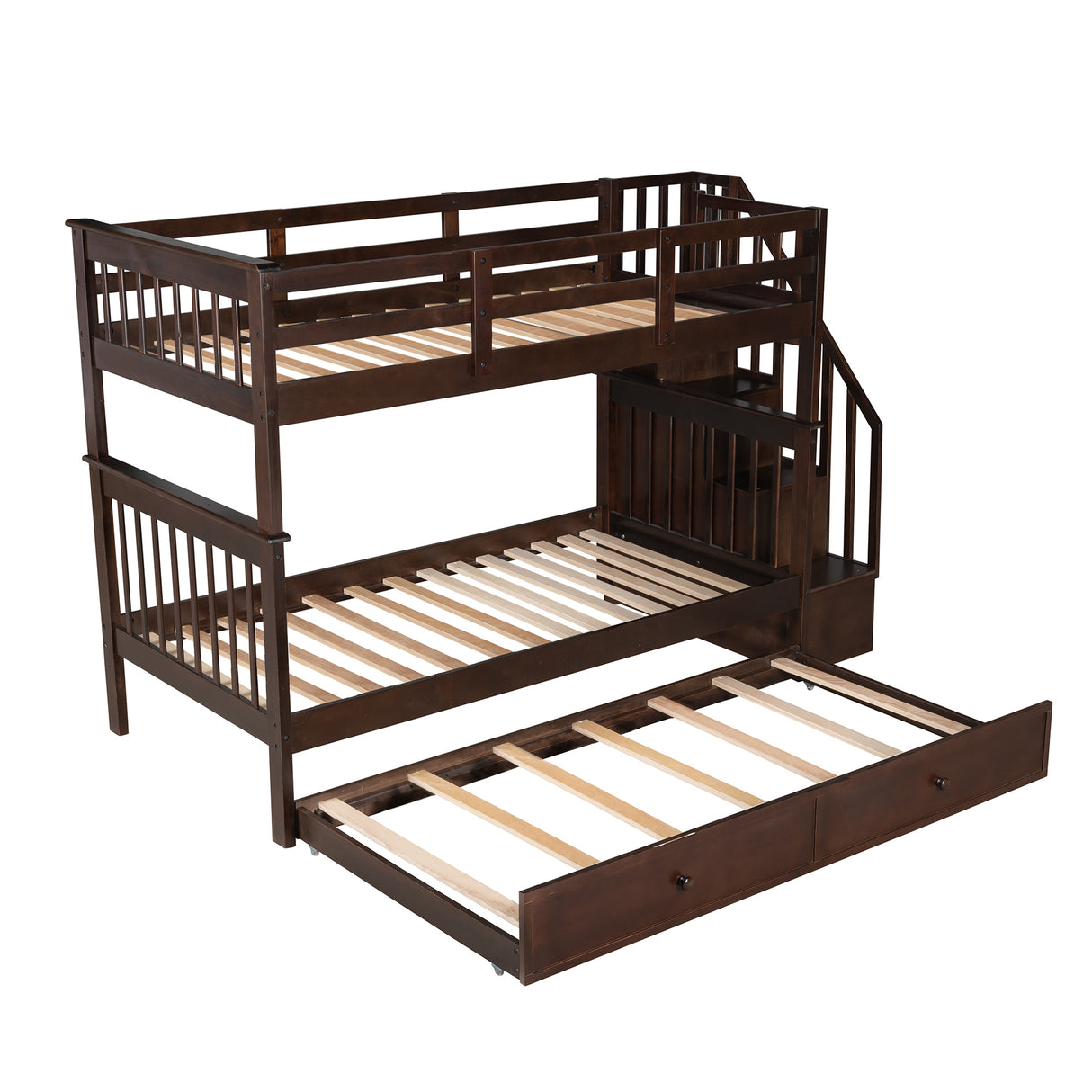 Stairway Twin-Over-Twin Bunk Bed with Twin size Trundle for Bedroom, Dorm, Adults, Espresso( old sku: LP000209AAP ) - Home Elegance USA