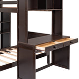 Twin size Loft Bed with a Stand-alone bed, Shelves,Desk,and Wardrobe-Espresso - Home Elegance USA