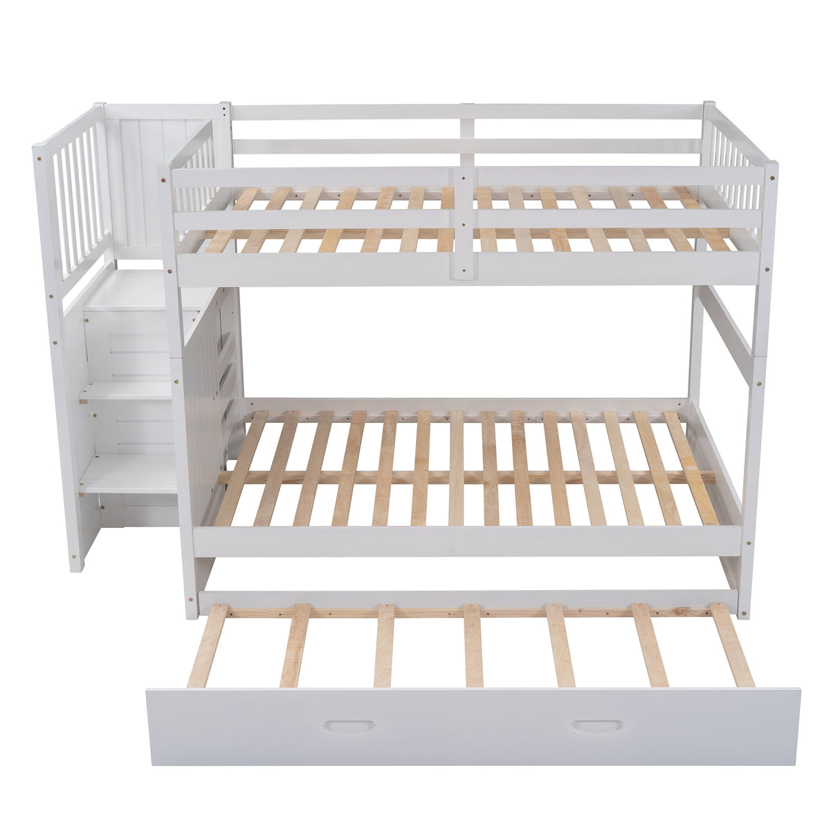 Full over Full Bunk Bed with Twin Size Trundle, White (old sku: LT000026AAK ) - Home Elegance USA