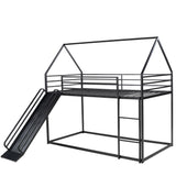 Twin over Twin House Bunk Bed with Ladder and Slide,Black - Home Elegance USA