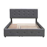 Upholstered Platform Bed with 2 Drawers and 1 Twin XL Trundle,  Linen Fabric, Queen Size - Dark Gray(OLD SKU :LP000314AAE) - Home Elegance USA