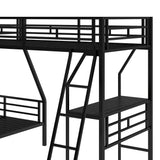 Twin over Full Bunk Bed with a Twin Size Loft Bed attached, with a Desk, Metal, Black - Home Elegance USA