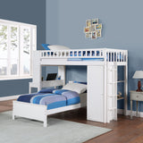 Twin Size Loft Bed with Closet and Desk, Extra Bottom Twin Bed, White - Home Elegance USA